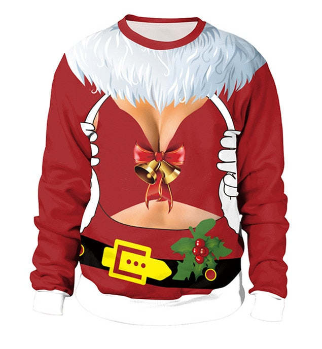 Ugly Christmas Sweater For Holidays Santa Elf Christmas Funny Fake Hair Sweater Autumn Winter Blouses Clothing