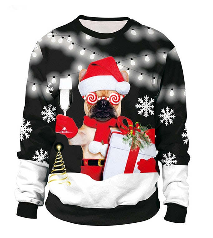 Ugly Christmas Sweater For Holidays Santa Elf Christmas Funny Fake Hair Sweater Autumn Winter Blouses Clothing