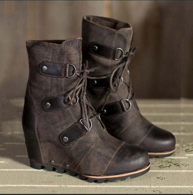 Women Color Matching Lace Up Martin Boots