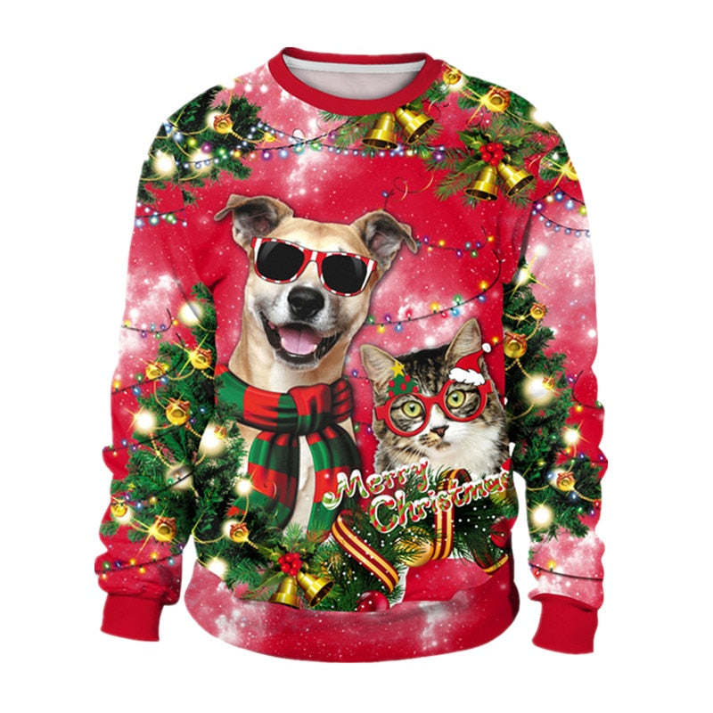 Ugly Christmas Sweater For Holidays Santa Elf Christmas Funny Fake Hair Sweater Autumn Winter Blouses Clothing