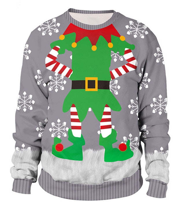 Ugly Christmas Sweater For Holidays Santa Elf Christmas Funny Fake Hair Sweater Autumn Winter Blouses Clothing
