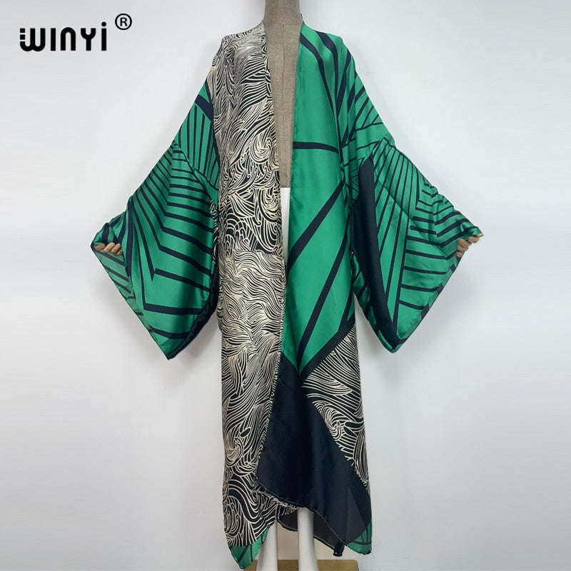 WINYI Summer holiday Beach Wear Cover up sweet lady boho Cardigan stitch colorful sexy Holiday long Sleeve Kimono kaftan