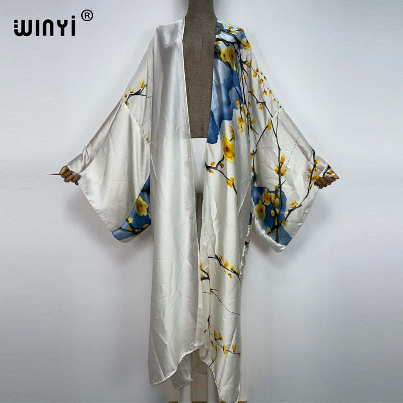 WINYI Summer holiday Beach Wear Cover up sweet lady boho Cardigan stitch colorful sexy Holiday long Sleeve Kimono kaftan