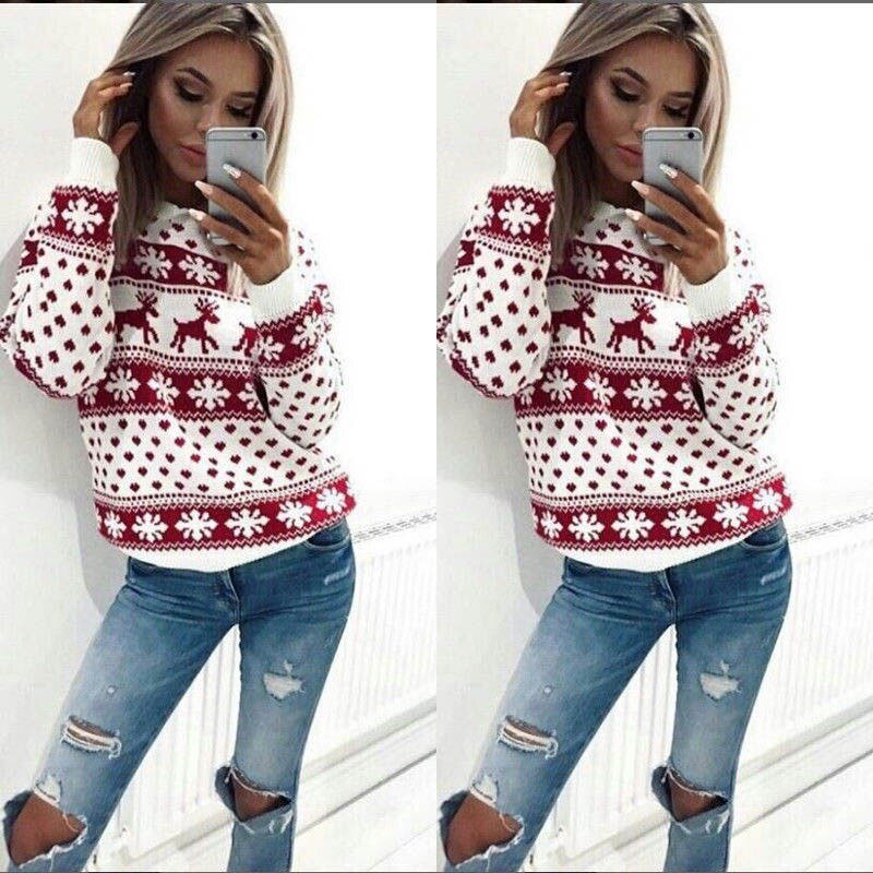 Women Lady Jumper Pullover Tops Coat Christmas Winter Womens Ladies Geometric Warm Brief Polyester Sweatshirts Clothing