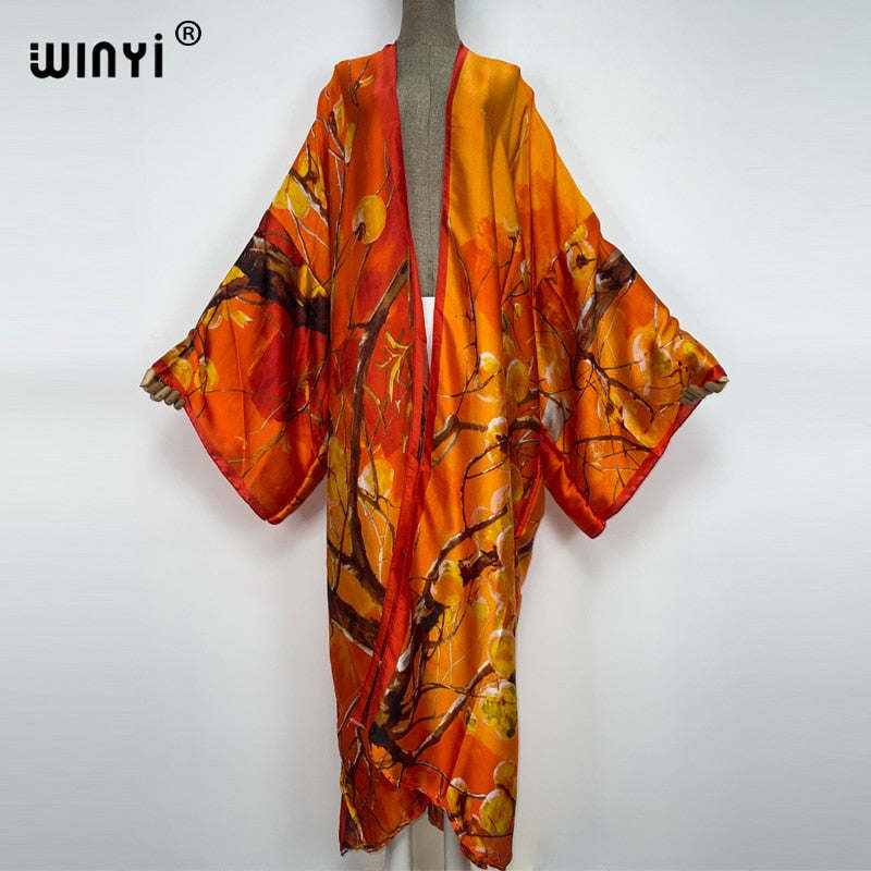 WINYI Summer holiday Beach Wear Cover up sweet lady boho Cardigan stitch colorful sexy Holiday long Sleeve Kimono kaftan