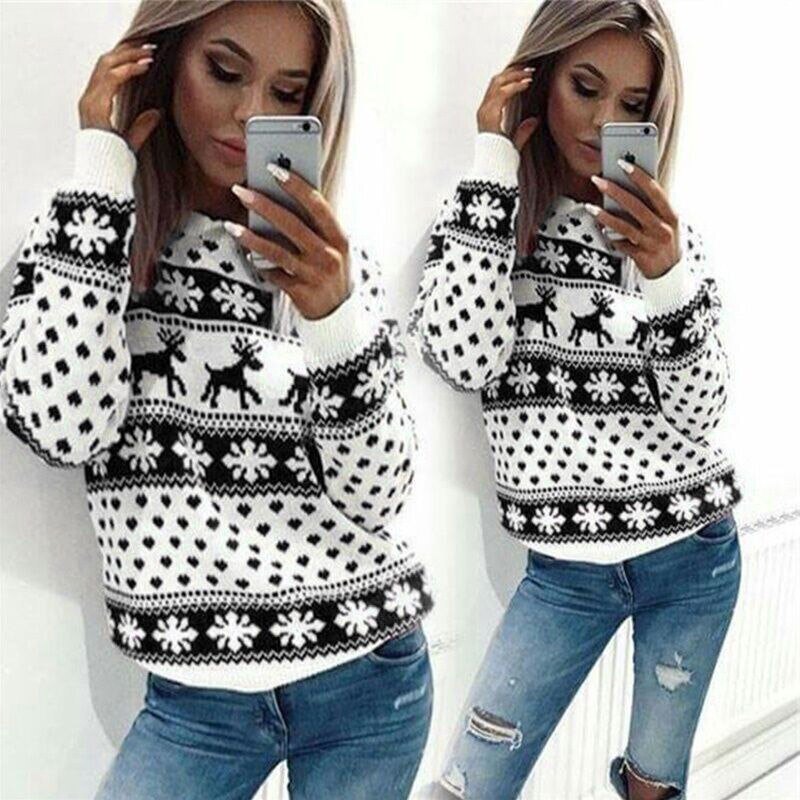 Women Lady Jumper Pullover Tops Coat Christmas Winter Womens Ladies Geometric Warm Brief Polyester Sweatshirts Clothing