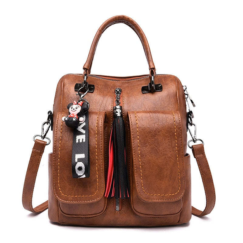 Women's Backpacks Soft Leather Lady Backpack School Bags for Teenage Girls Multifunction Women Shoulder Bags