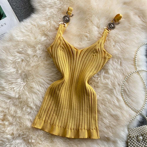 V-neck Halter Sweet Camisole Top 2021 Summer Women Sexy off-Shoulder Solid Color Sleeveless Camis Women&#39;s Clothing Tanks Tops