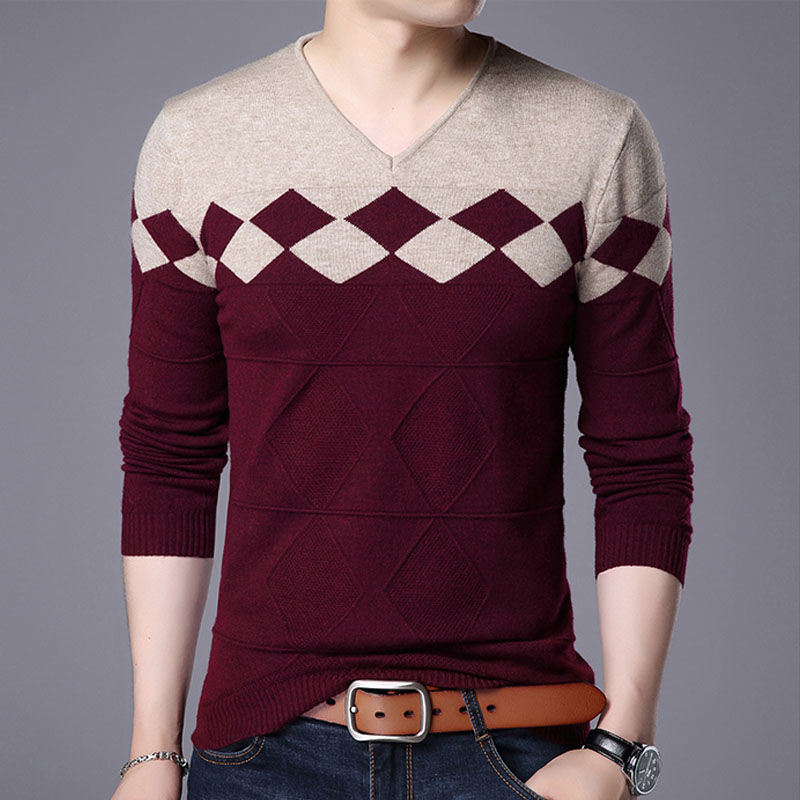 Stylish V-Neck Loose Spliced Knitted Color Korean Sweater Men&#39;s Clothing 2022 Autumn New Casual Pullovers All-match Warm Tops