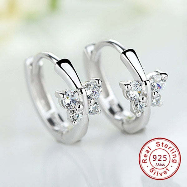 Luxury 925 Sterling Silver Classic Butterfly Austrian Crystal Stone Earrings Bridal Wedding Ceremony Propose Jewellery