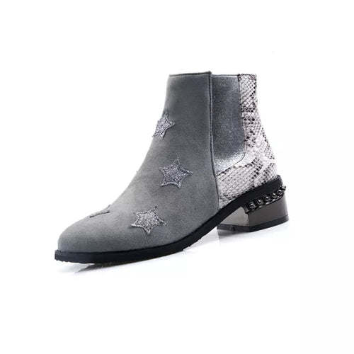 Vintage Autumn Winter Chelsea Boots Female Bling Star Chunky Heels