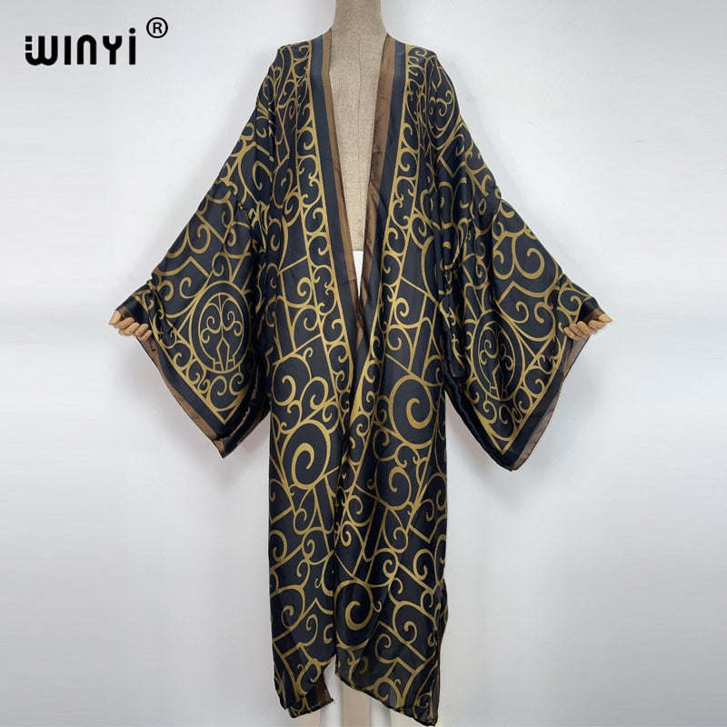 WINYI Summer holiday Beach Wear Cover up sweet lady boho Cardigan stitch colorful sexy Holiday long Sleeve Kimono kaftan