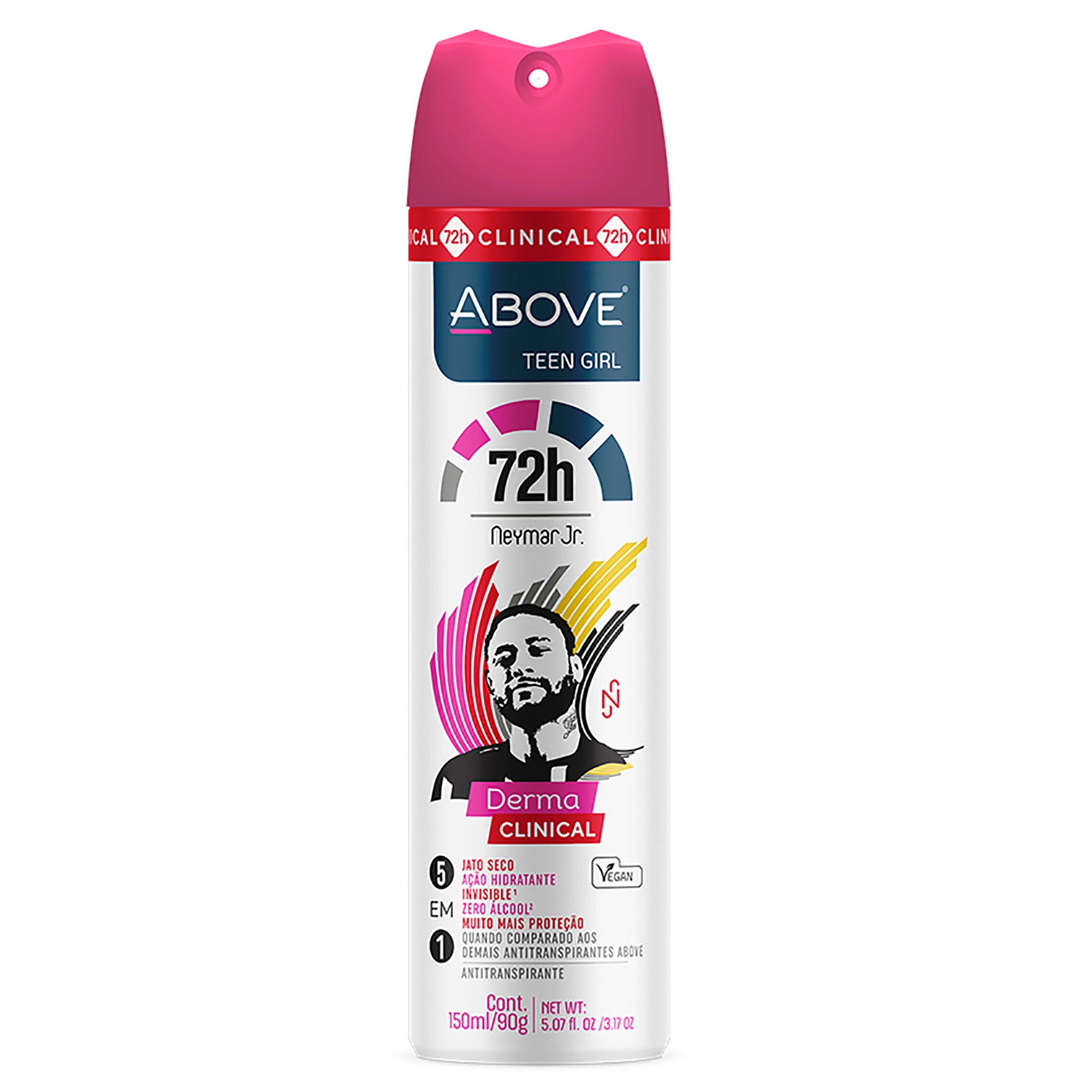 ABOVE Neymar Jr Teen Girl - 72 Hours Derma Clinical Antiperspirant Deodorant Spray - Notes of Red Fruits, Vanilla, and Fig Leaves - Moisturizing Actio