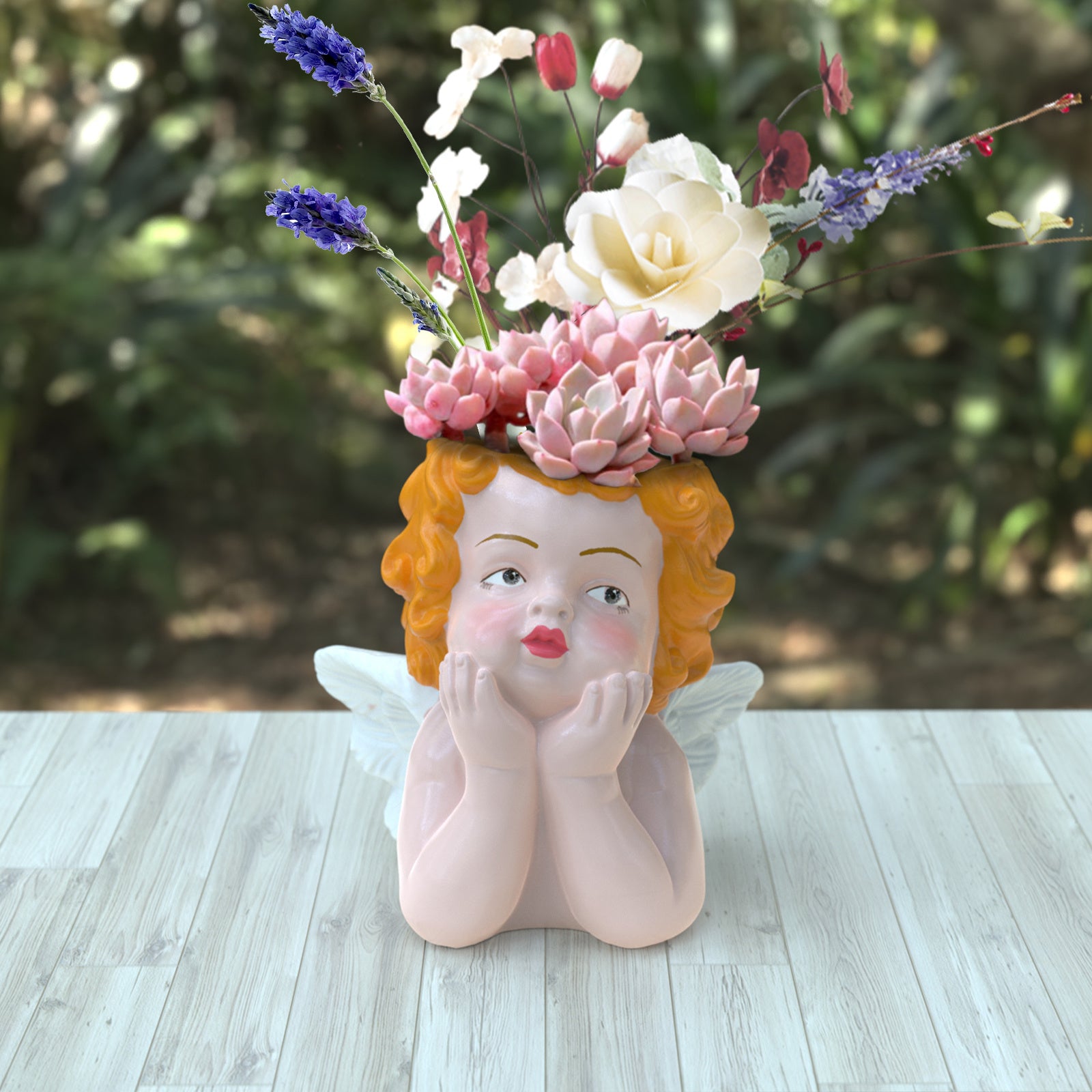 Angel Statue Crafted Head Face Planter Pot,Face Flower Pot with Drainage Hole Perfect for a DIY Succulents Plants and Flower Arrangement, Best Gift for Kids, Parents, Friends,WhiteGold