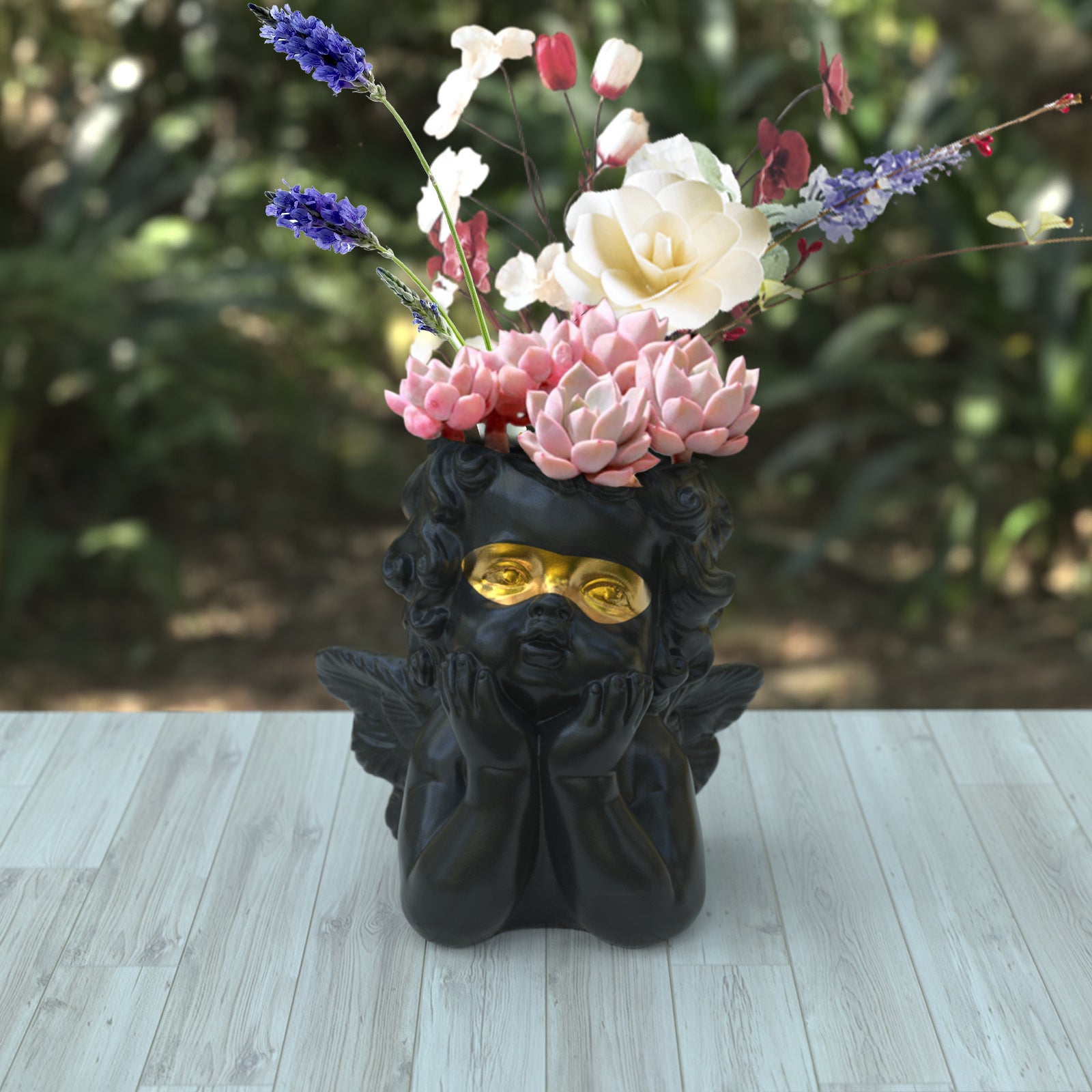 Angel Statue Crafted Head Face Planter Pot,Face Flower Pot with Drainage Hole Perfect for a DIY Succulents Plants and Flower Arrangement, Best Gift for Kids, Parents, Friends,WhiteGold