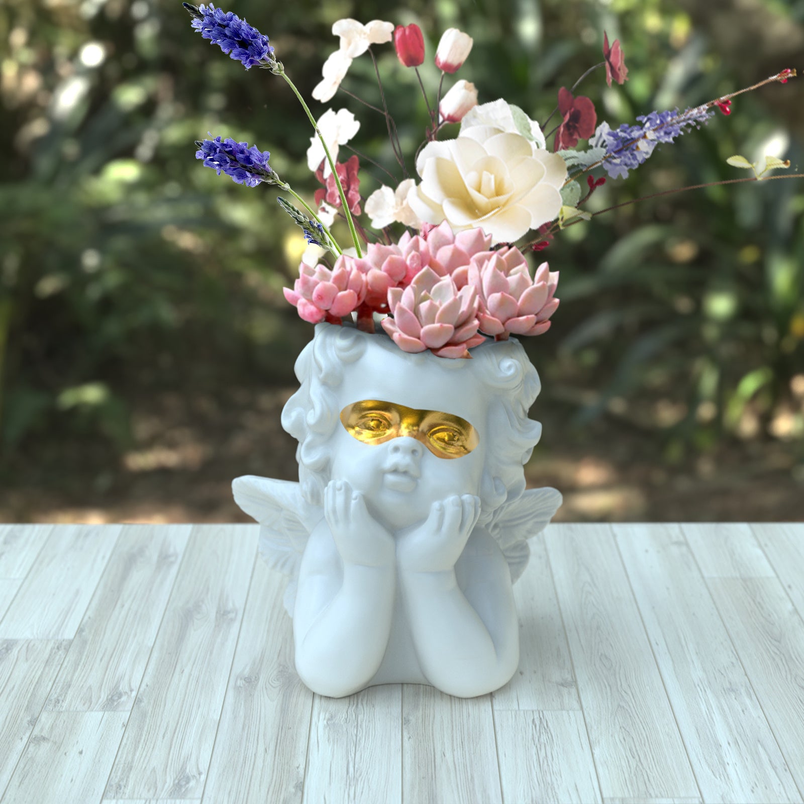 Angel Statue Crafted Head Face Planter Pot,Face Flower Pot with Drainage Hole Perfect for a DIY Succulents Plants and Flower Arrangement, Best Gift for Kids, Parents, Friends,WhiteGold