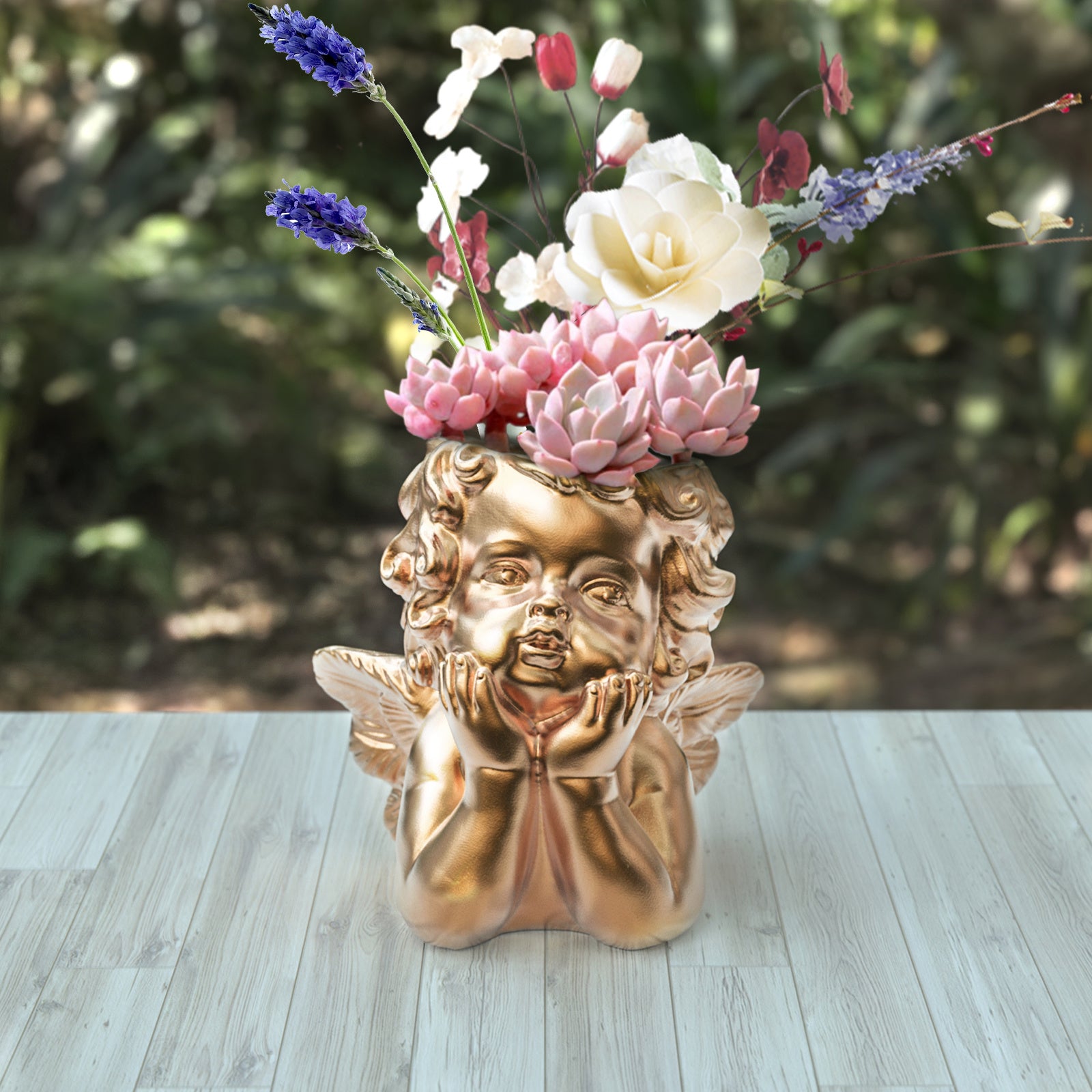 Angel Statue Crafted Head Face Planter Pot,Face Flower Pot with Drainage Hole Perfect for a DIY Succulents Plants and Flower Arrangement, Best Gift for Kids, Parents, Friends,WhiteGold