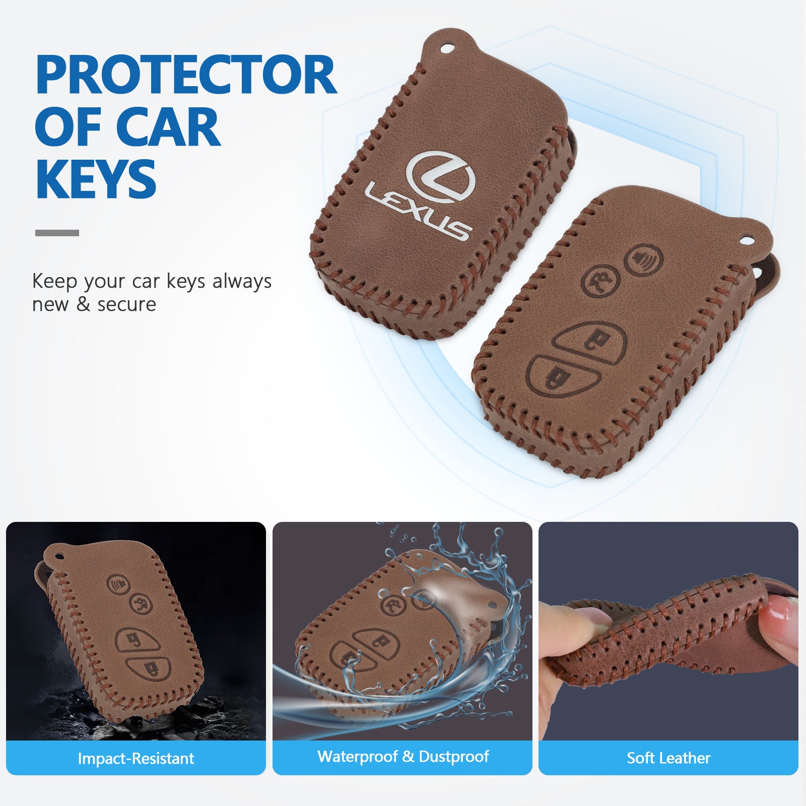 Leather Key Fob Case Cover for LEXUS with Key Chain, Key Holder Replacement Keychain for LEXUS