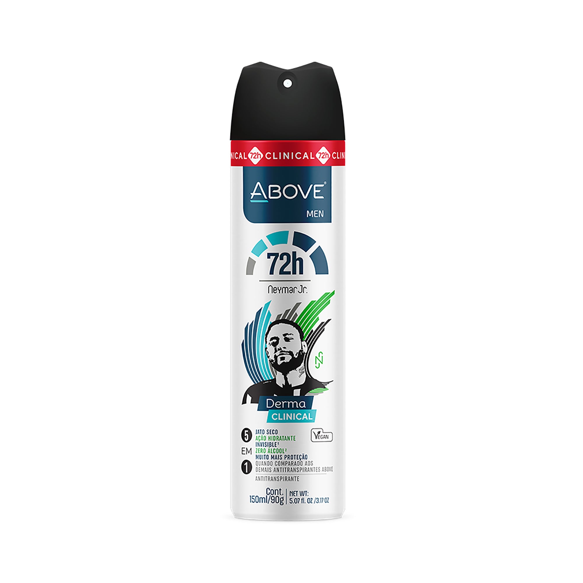 ABOVE Neymar Jr - 72 Hours Derma Clinical Antiperspirant Deodorant - Dry Spray For Men - Instant Moisturizing Action - Protects Against Sweat and Body Odor - Stain and Alcohol Free - 3.17 oz