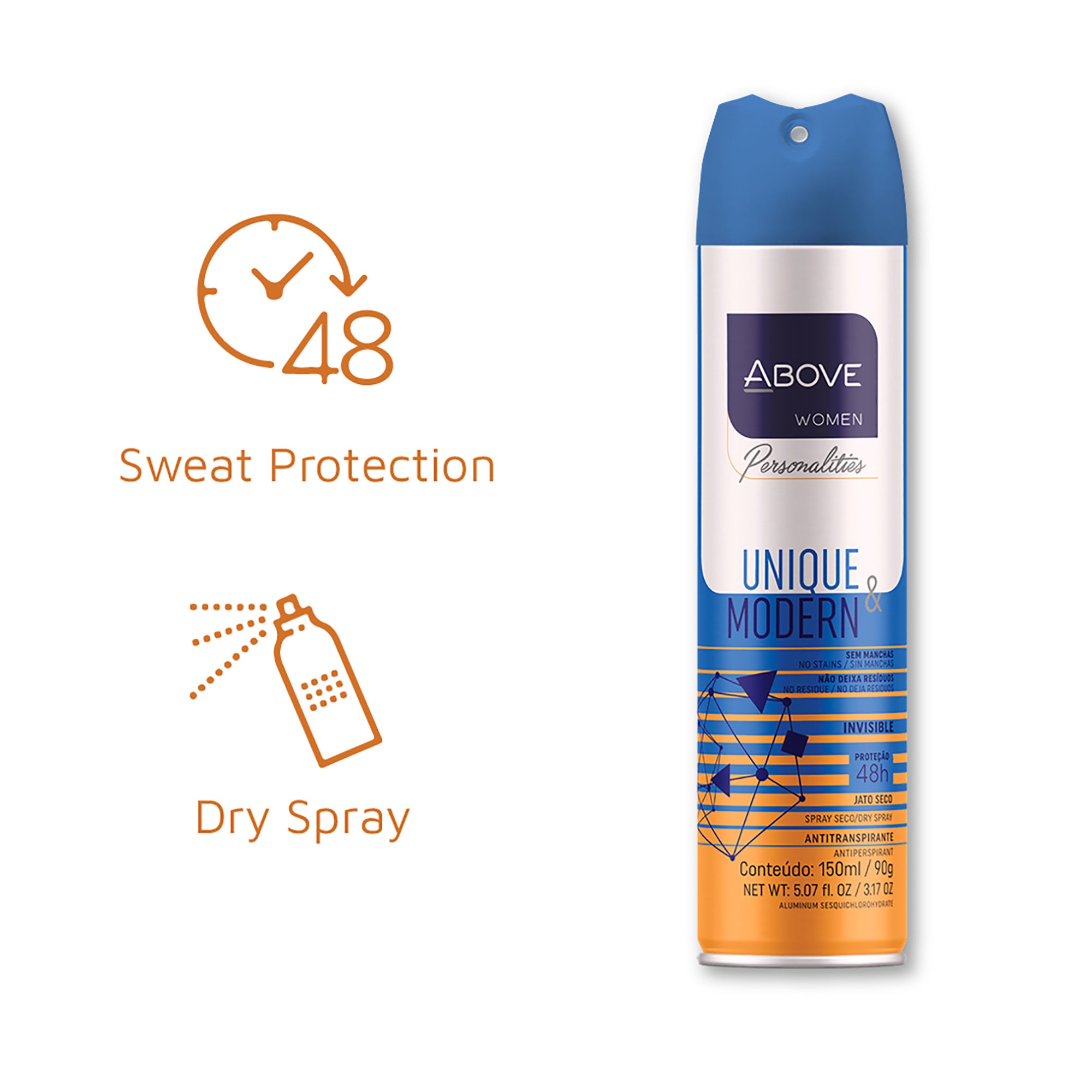ABOVE Unique and Modern - 48 Hours Personalities Antiperspirant Deodorant - Dry Spray for Women - Notes of Jasmine and Sandalwood - Protects Against S