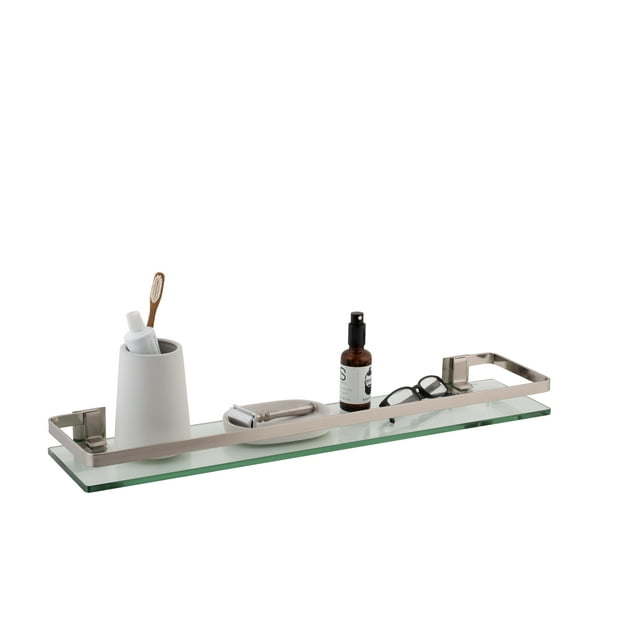 Decorative Glass Bathroom Shelf with Nickel Rail