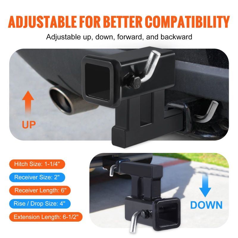 Trailer Receiver Hitch Extender Extension Adapter with Hitch Pin