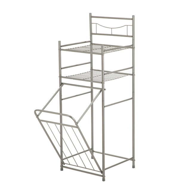 2-Shelf Steel Storage Shelf Unit with Hamper, Satin Nickel Finish Adult, 10 lb Capacity