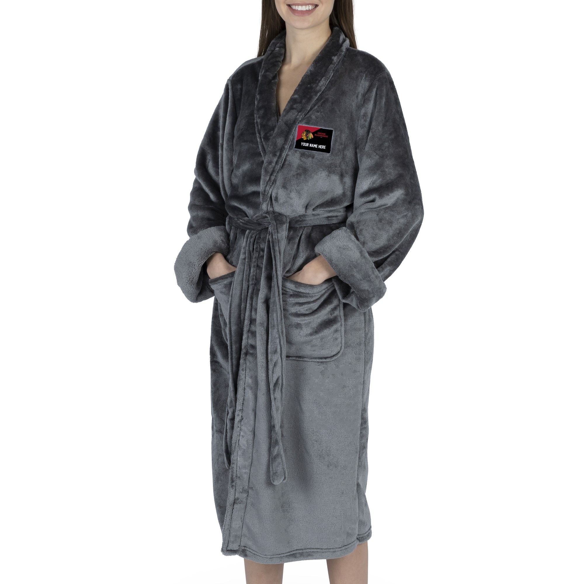 Official NHL Blackhawks S/M Personalized Robe (Charcoal)