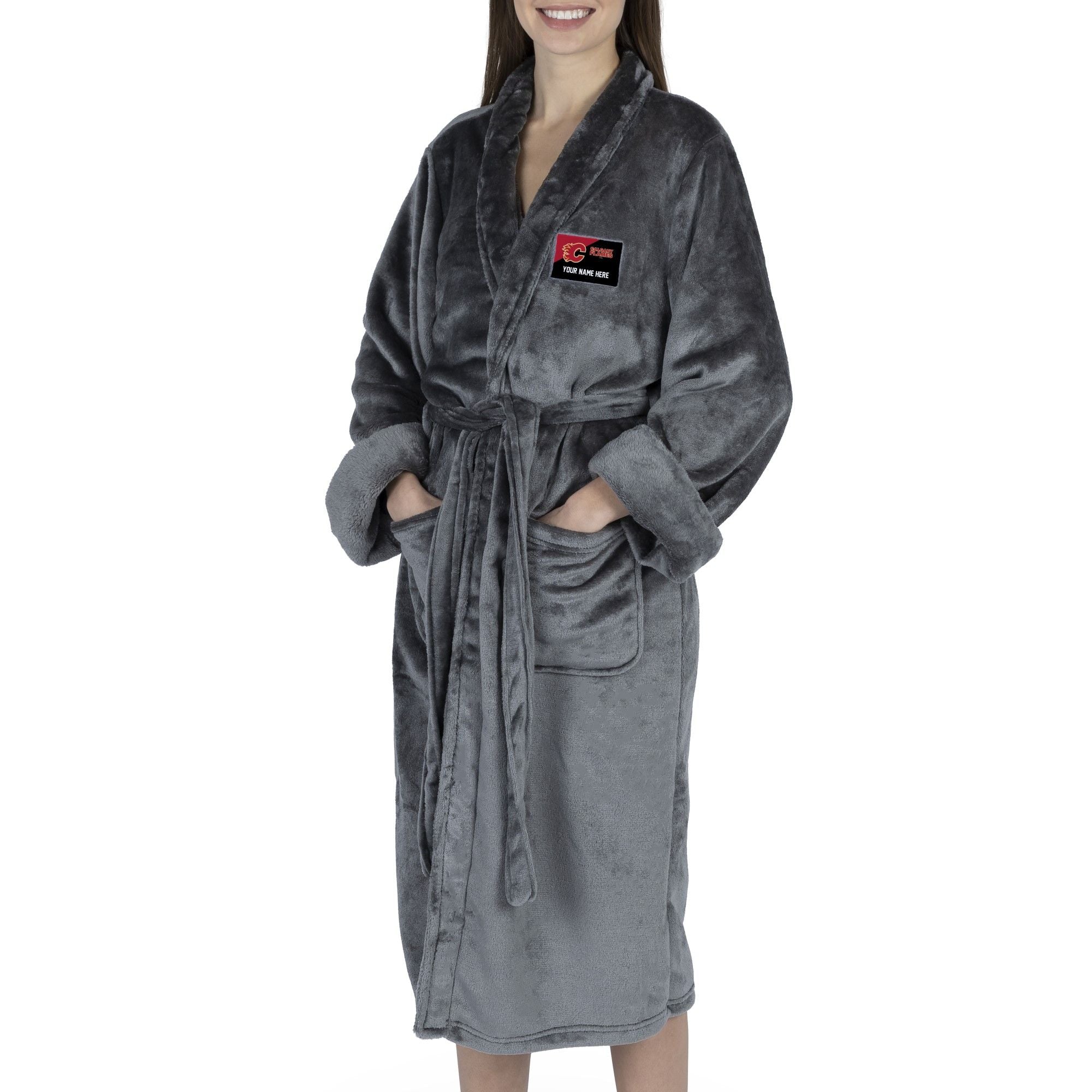 Official NHL Flames S/M Personalized Robe (Charcoal)