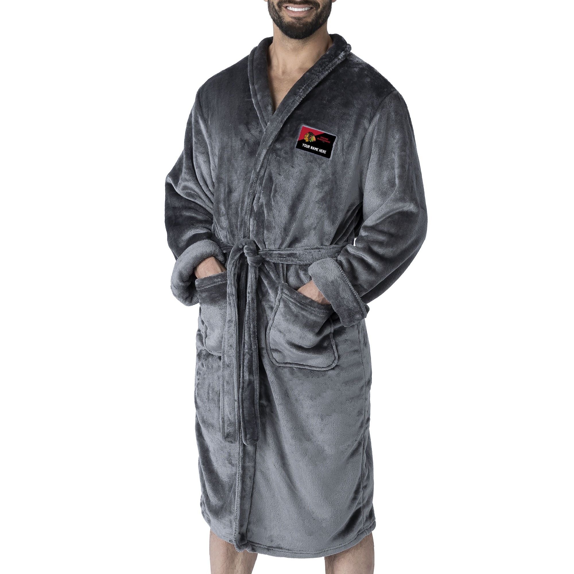 Official NHL Blackhawks L/XL Personalized Robe (Charcoal)