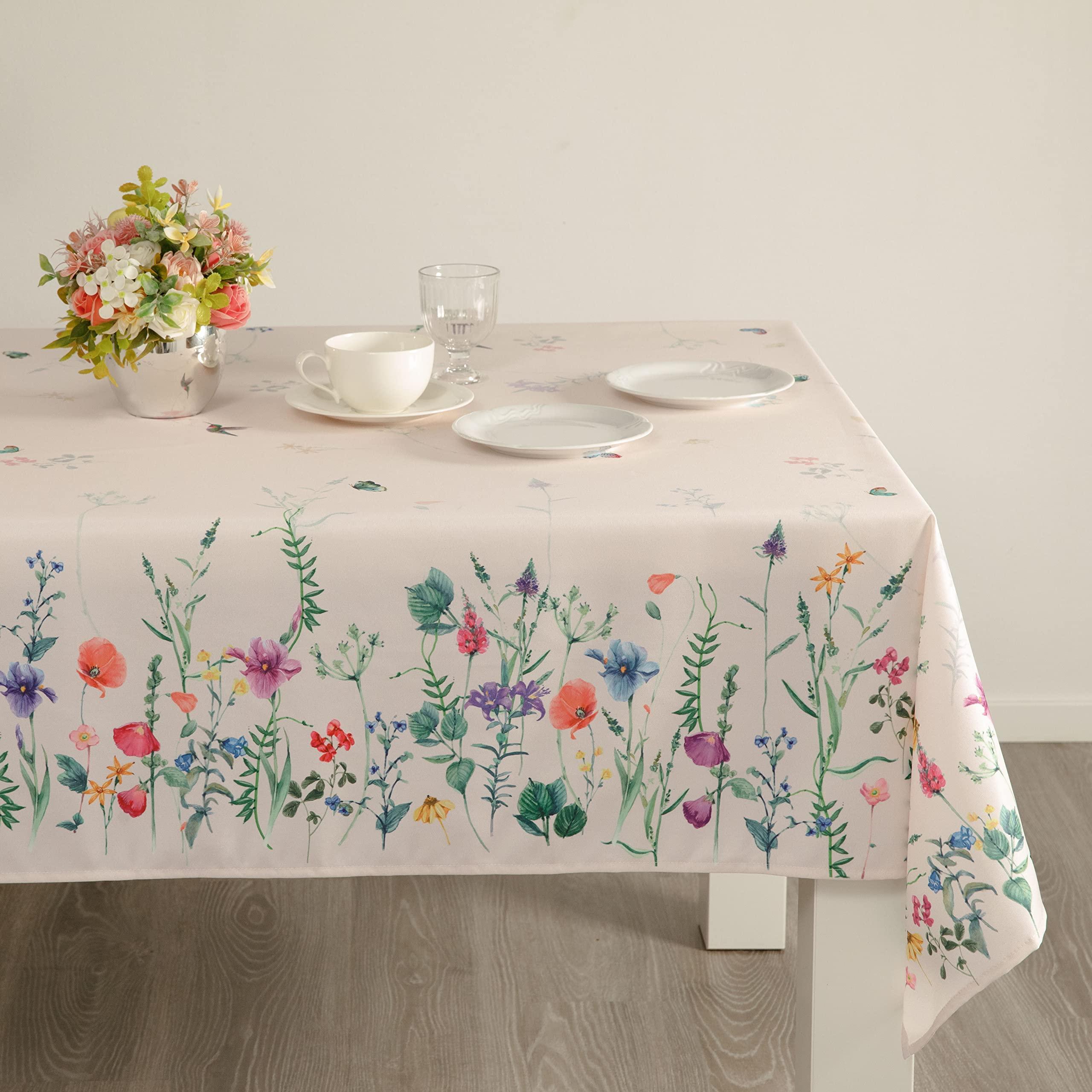 Watercolor Party Flowers Rectangular Easter Tablecloth Non Iron Stain Resistant 70x120 inch