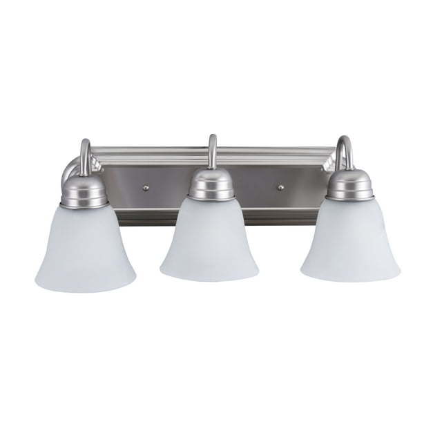 20" Traditional 3-Head Vanity Lights, Glass Shades, Satin Nickel Light Bulbs Not Included