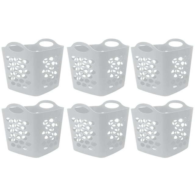 Flexible Plastic Laundry Basket, Arctic White, 6 Pack