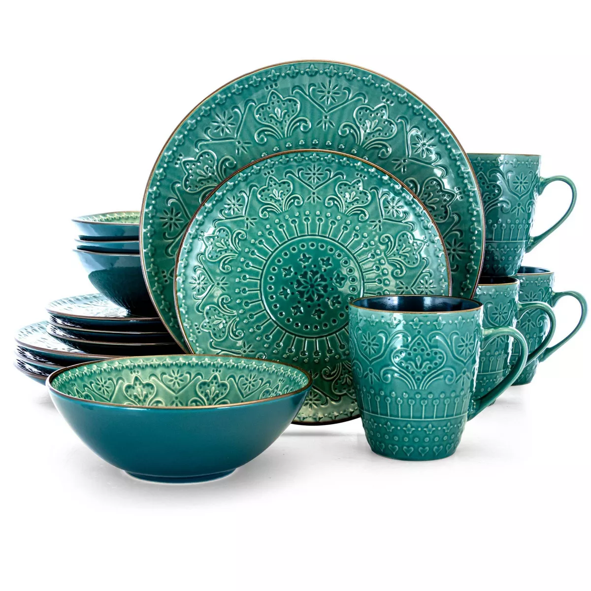 16pc Stoneware Mural Dinnerware Set Teal