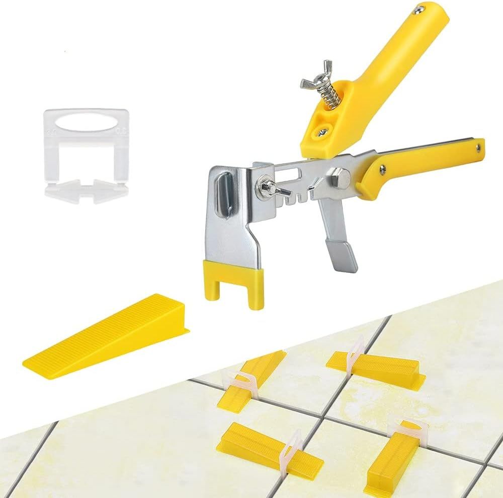 1/8 Inch tile leveling system - 300-piecs Tile Spacers Clips, 100-piecs Reusable Wedges - Easy DIY Locator assistant by floor leveling(tile leveling system set)