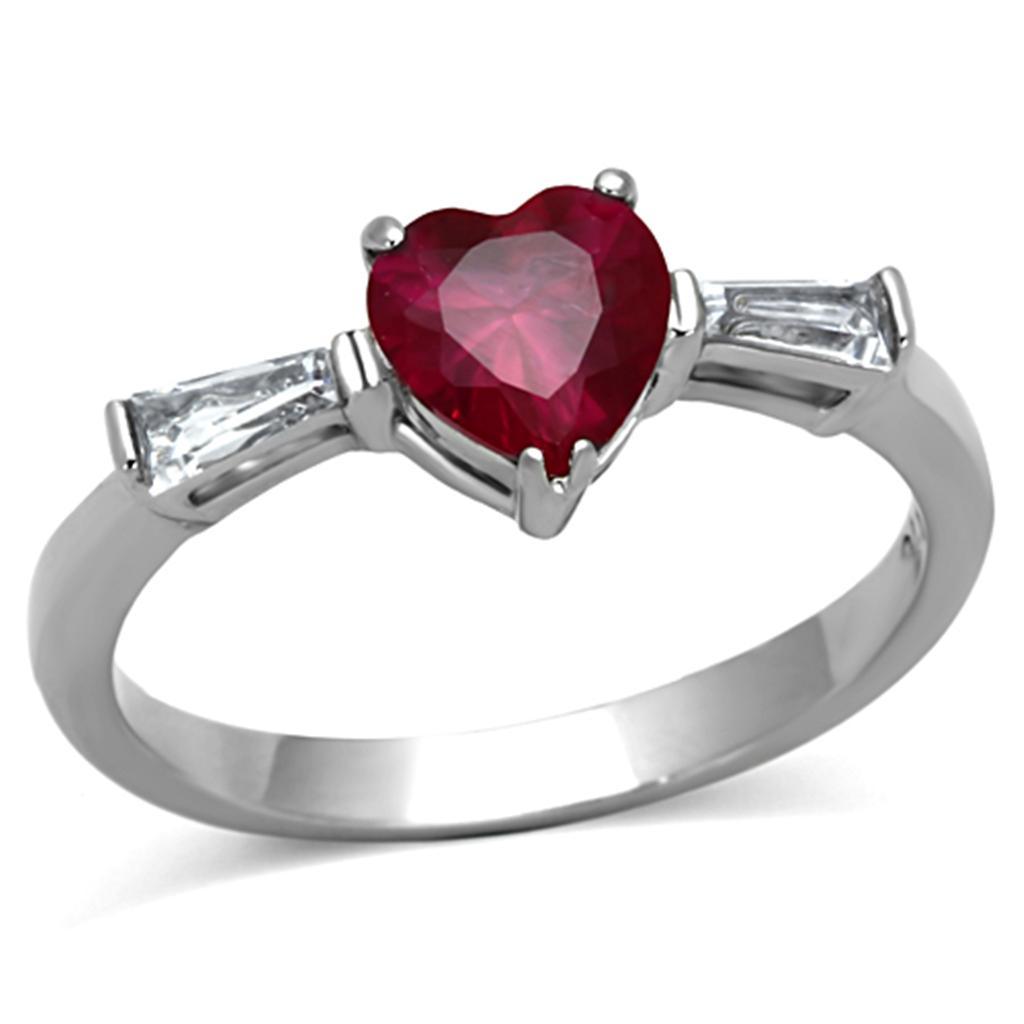 High polished (no plating) Stainless Steel Ring with AAA Grade CZ in Ruby