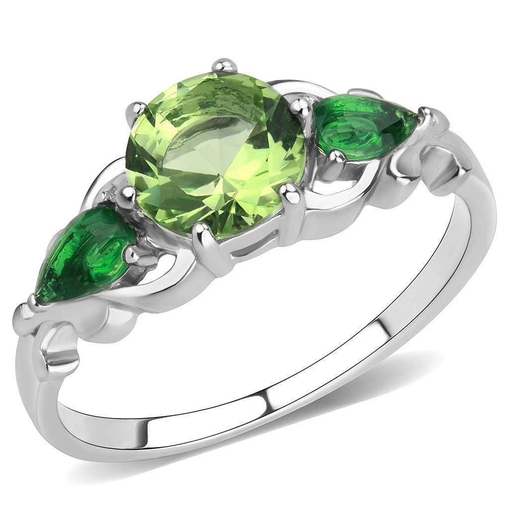 No Plating Stainless Steel Ring with Crystal in Peridot