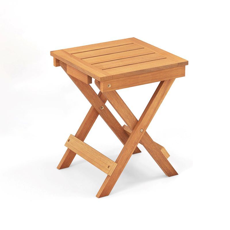 Folding Compact Side Table with Slatted Tabletop