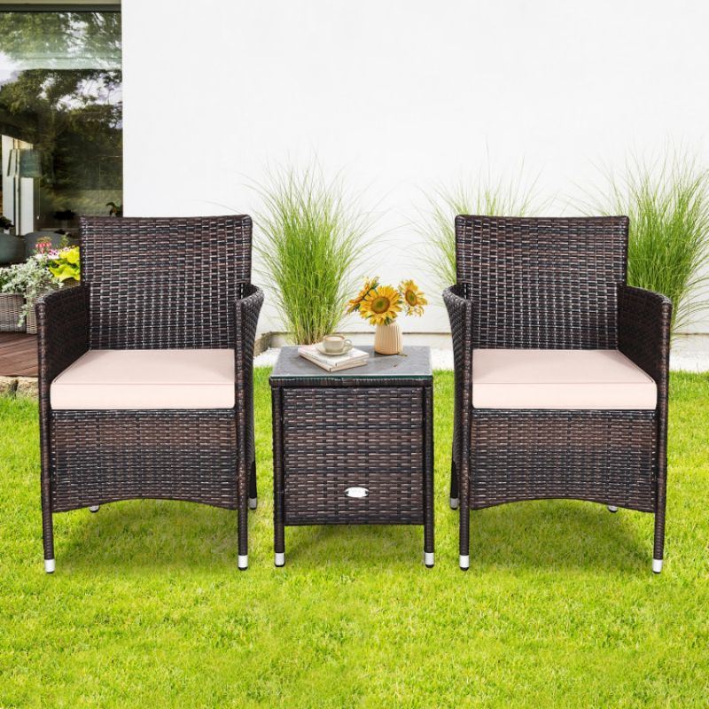 3 Pieces Ergonomic Wicker Patio Conversation Set