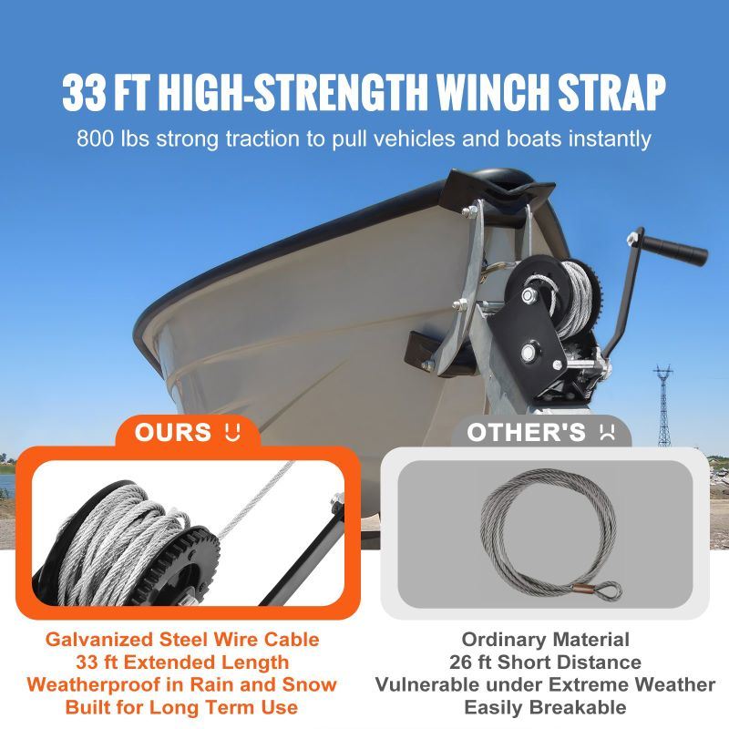 Hand Winch with Steel Wire for Trailer, Boat or ATV Towing