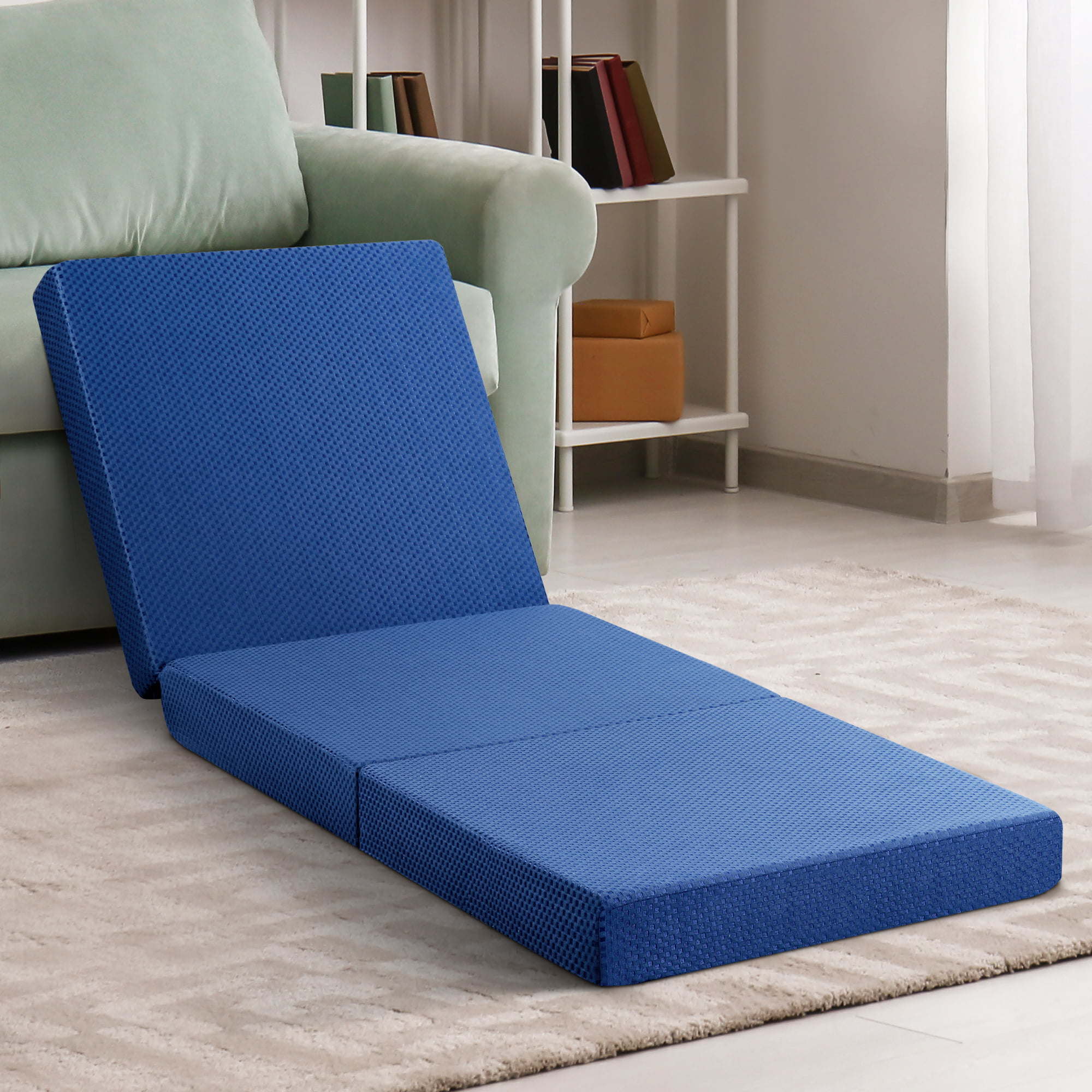 4'' Tri-Fold Memory Foam Mattress, Blue, Narrow Twin