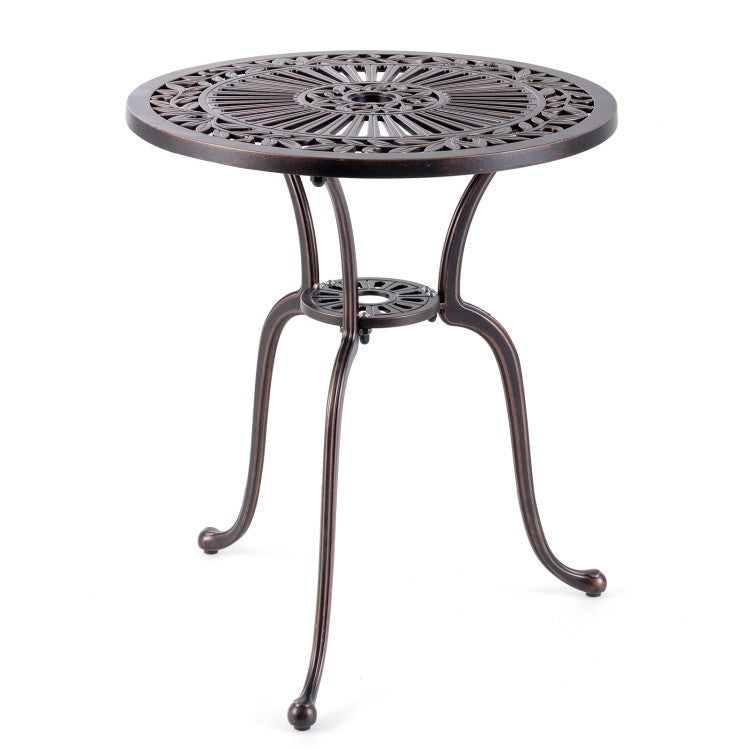 24 Inch Round Cast Aluminum Table Patio Dining Bistro Table with 2 Inch Umbrella Hole