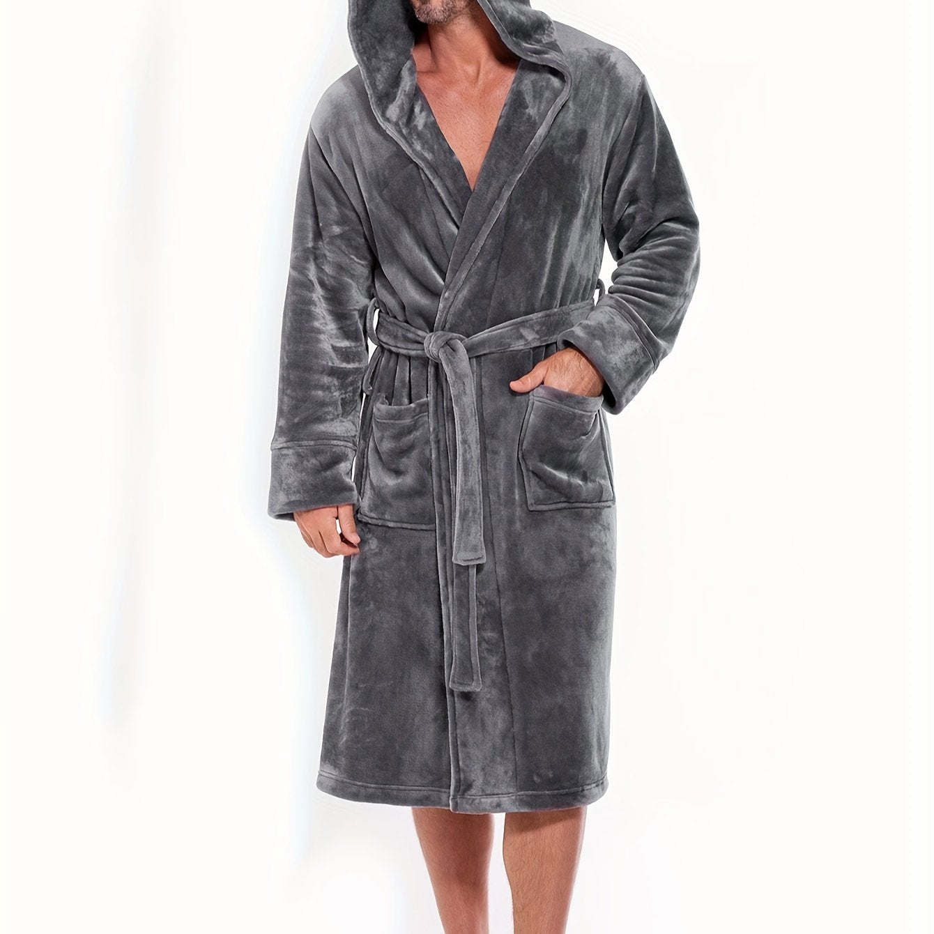 Mens Cozy Hooded Robe Trendy Warm Comfy Lounge Wear