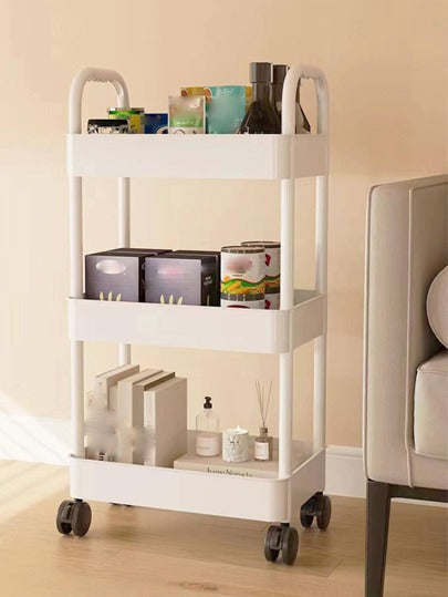 Portable 3Layer Storage Cart with Lockable Wheels Bathroom Laundry Living