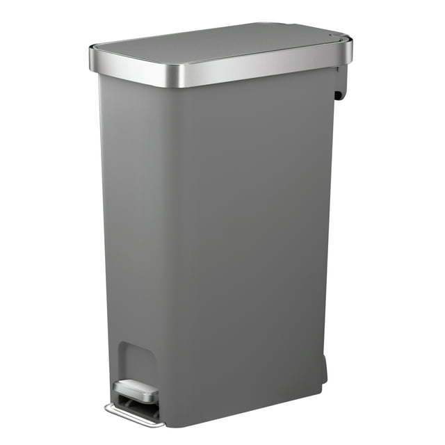 10.5 Gallon Trash Can, Plastic Slim Step-on Kitchen Trash Can, Black