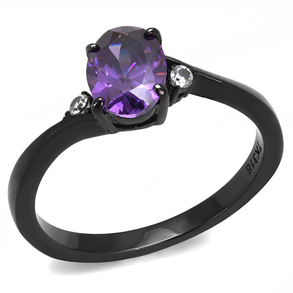 Stainless Steel Ring with AAA Grade CZ in Amethyst