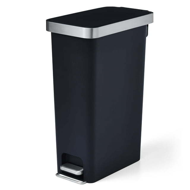 10.5 Gallon Trash Can, Plastic Slim Step-on Kitchen Trash Can, Black