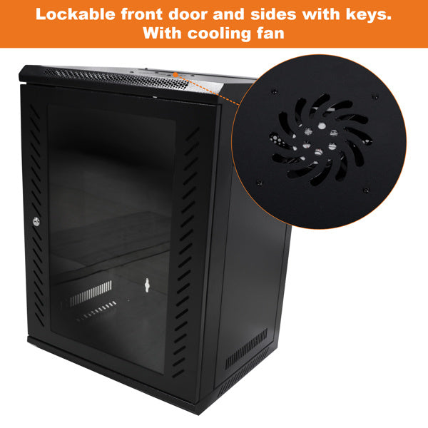 Steel network cabinet 15U with fan, self-contained