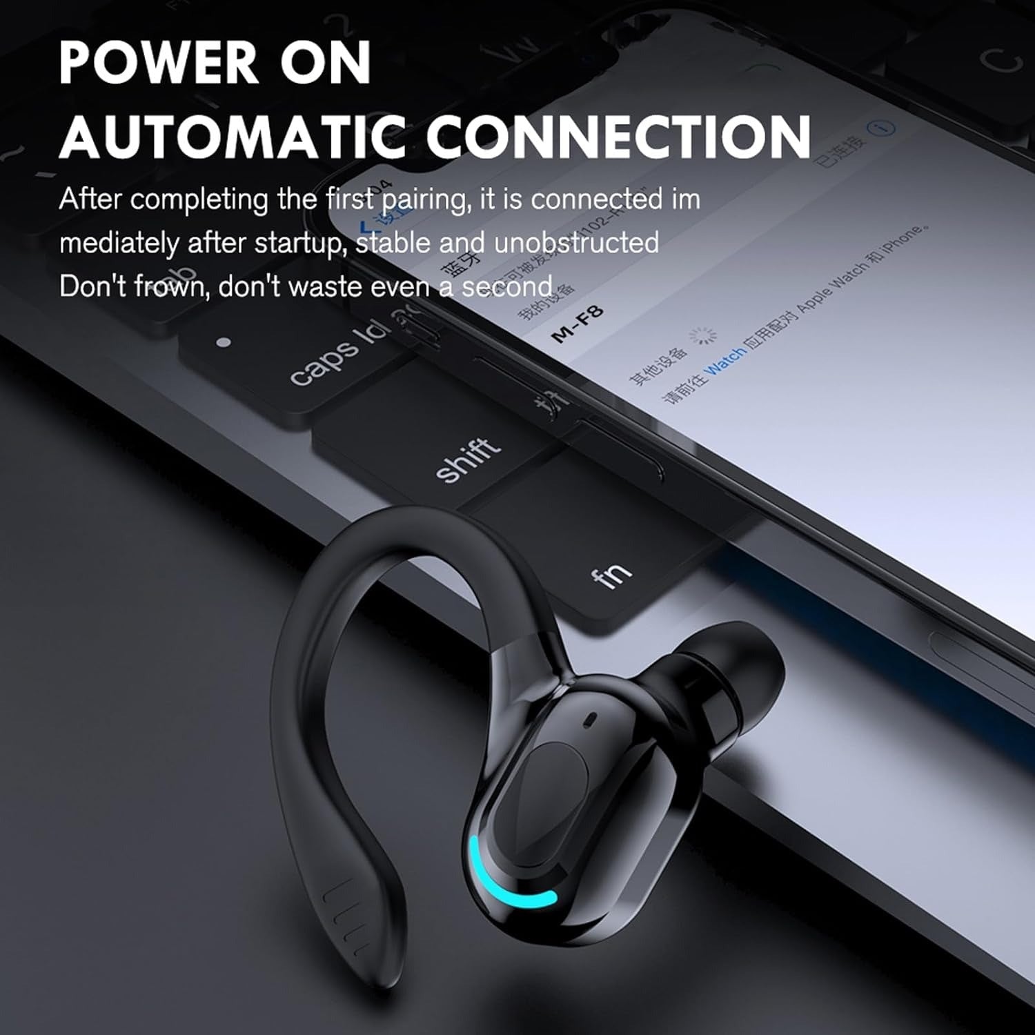 Wireless Earbud, Bluetooth 5.3 Headphones Pure Bass Sound with Earhooks, 75H Battery Over Ear Headphones with Dual-LED Display, IP7 Waterproof Earphon