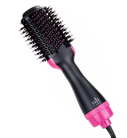 Hair Dryer and Blow Dryer Brush in One, 4 in 1 Hair Dryer and Styler Volumizer with Negative Ion Anti-frizz Ceramic Titanium Barrel Hot Air Straightener Brush 75MM Oval Shape, Black/Pink